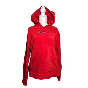 Nike Fleece Hoodie Pullover‎ Red Embroidered Logo Sweatshirt Mens